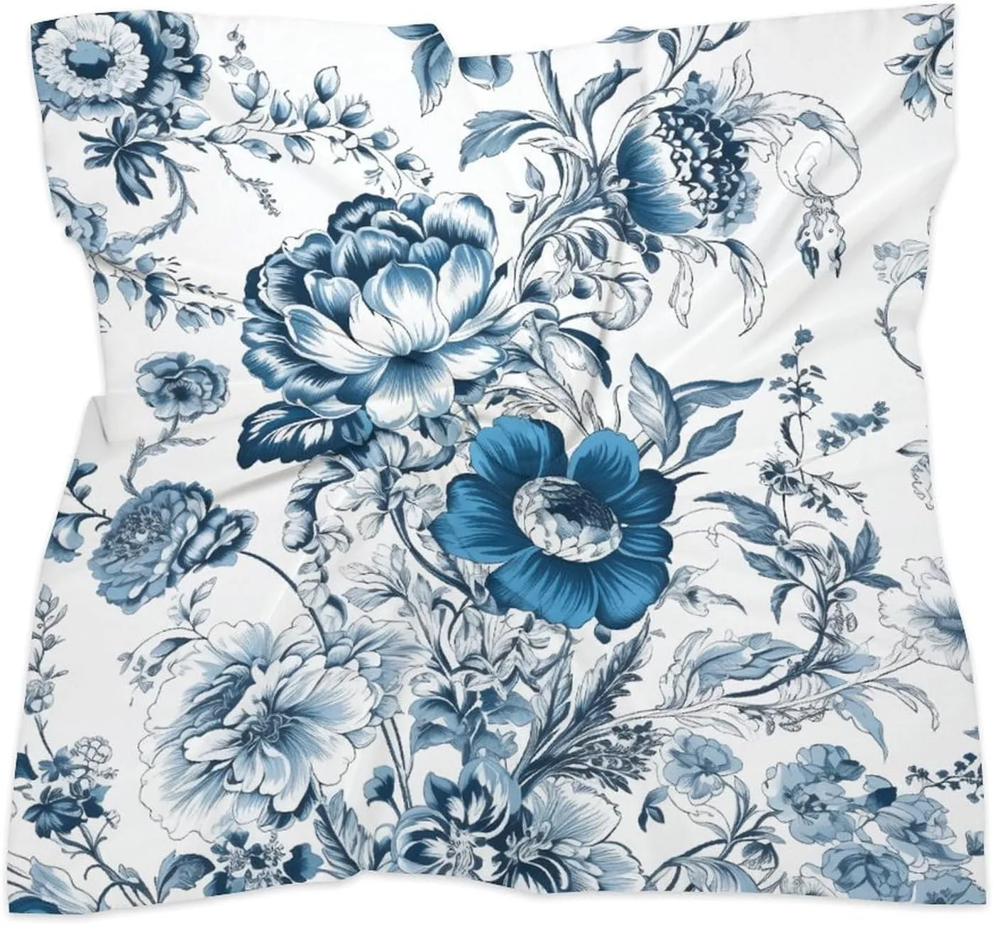 18" Silk Scarf Lightweight Satin Blue And White Floral Pattern Head Scarf Fashion Neck Head Scarves Headband Silk Scarves for Women Men Boho Hair Wrap Kerchief Hair Bandanas Square Neckerchief