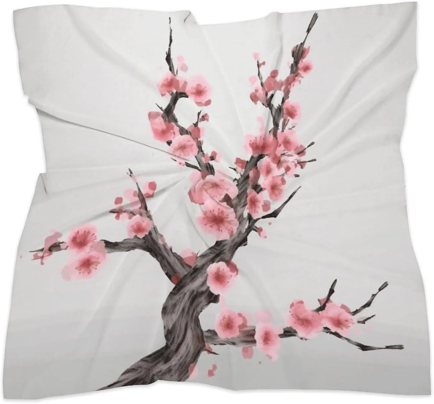 18" Silk Scarf Lightweight Satin Cherry Blossom Tree Branch Head Scarf Fashion Neck Head Scarves Headband Silk Scarves for Women Men Boho Hair Wrap Kerchief Hair Bandanas Square Neckerchief
