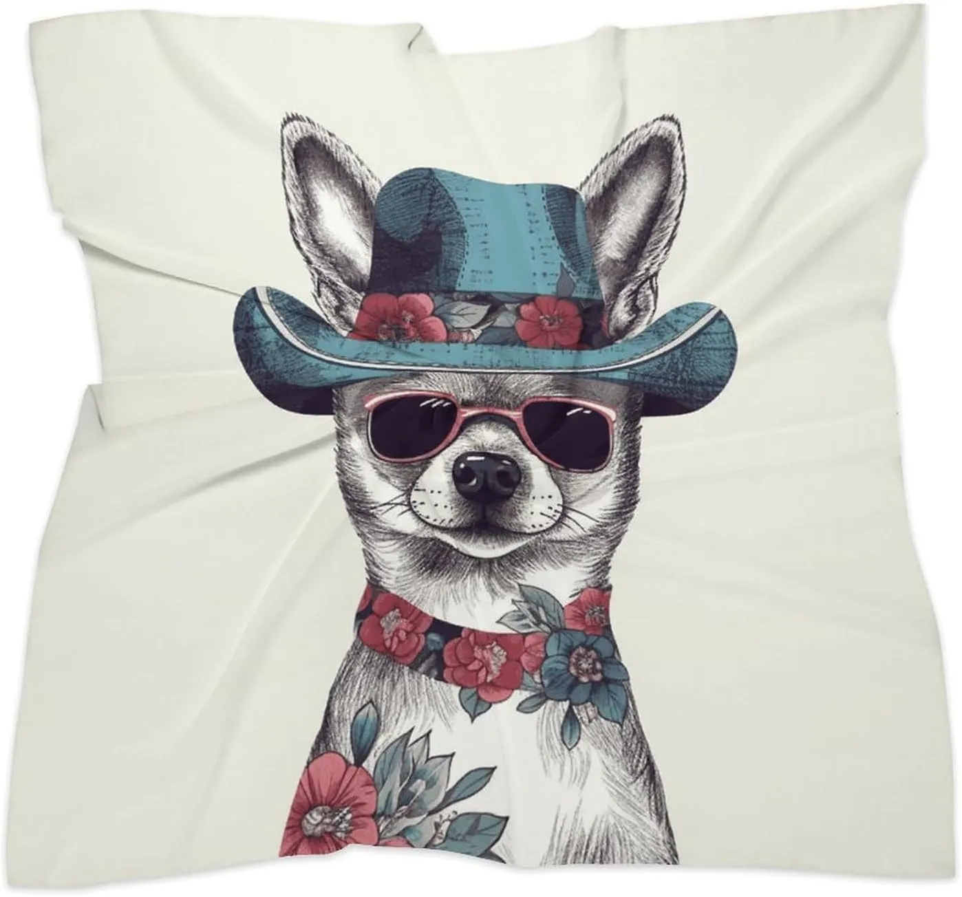 18" Silk Scarf Lightweight Satin Chihuahua Dog Wearing Hat Head Scarf Fashion Neck Head Scarves Headband Silk Scarves for Women Men Boho Hair Wrap Kerchief Hair Bandanas Square Neckerchief