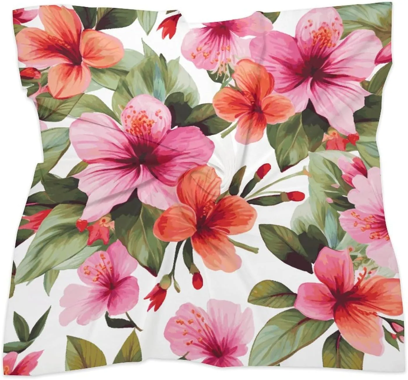 18" Silk Scarf Lightweight Satin Hawaiian Flower Print Head Scarf Fashion Neck Head Scarves Headband Silk Scarves for Women Men Boho Hair Wrap Kerchief Hair Bandanas Square Neckerchief