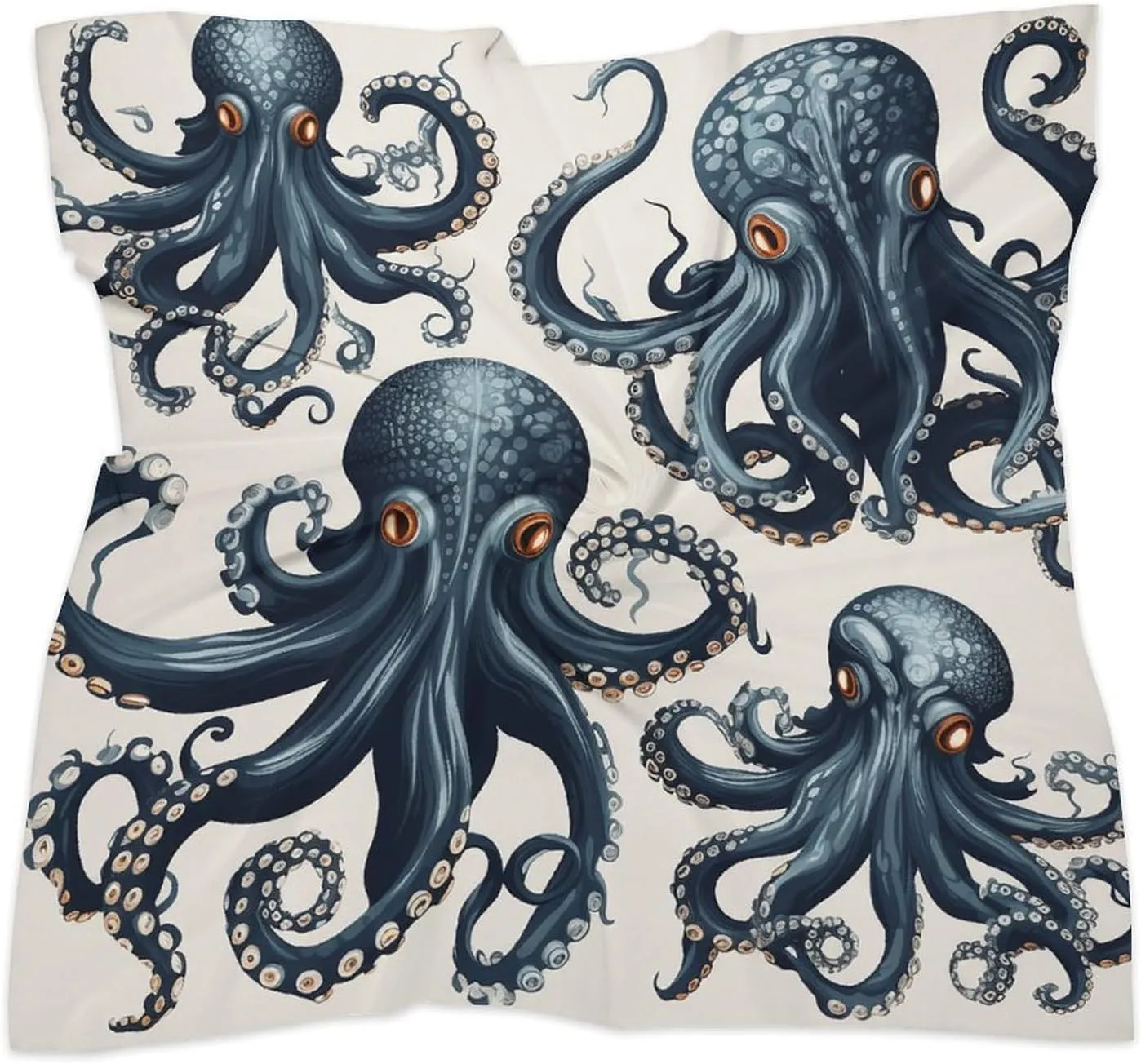 18" Silk Scarf Lightweight Satin Octopus Pattern Head Scarf Fashion Neck Head Scarves Headband Silk Scarves for Women Men Boho Hair Wrap Kerchief Hair Bandanas Square Neckerchief