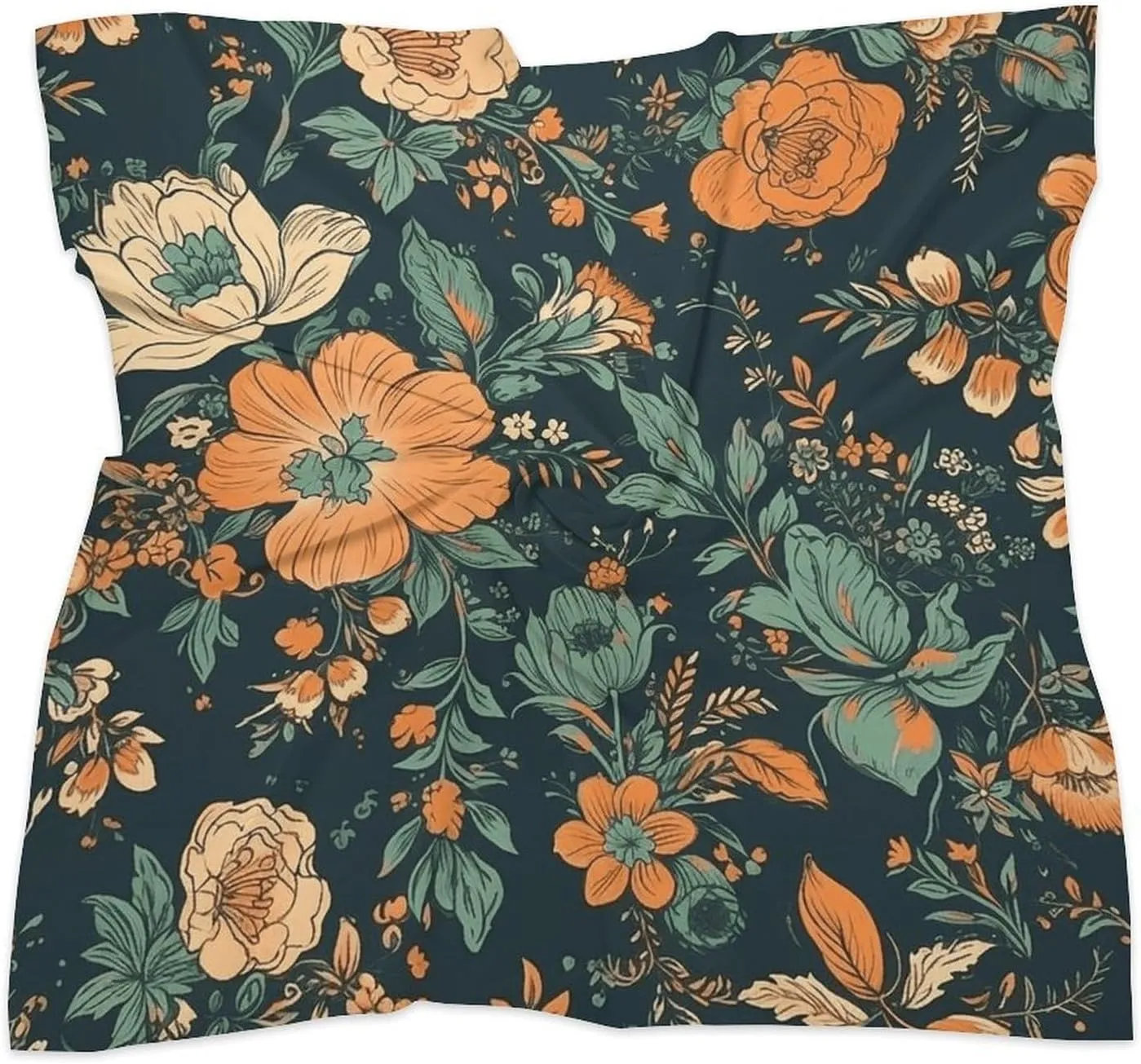 18" Silk Scarf Lightweight Satin Orange And Green Flowers Head Scarf Fashion Neck Head Scarves Headband Silk Scarves for Women Men Boho Hair Wrap Kerchief Hair Bandanas Square Neckerchief