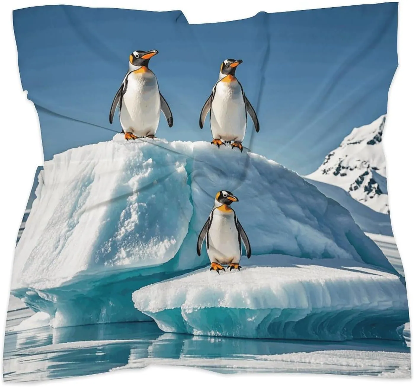 18" Silk Scarf Lightweight Satin Penguins On The Iceberg Head Scarf Fashion Neck Head Scarves Headband Silk Scarves for Women Men Boho Hair Wrap Kerchief Hair Bandanas Square Neckerchief