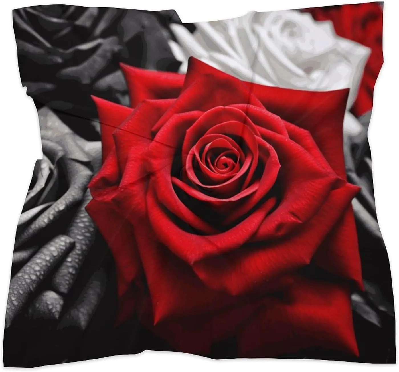 18" Silk Scarf Lightweight Satin Red Roses Head Scarf Fashion Neck Head Scarves Headband Silk Scarves for Women Men Boho Hair Wrap Kerchief Hair Bandanas Square Neckerchief