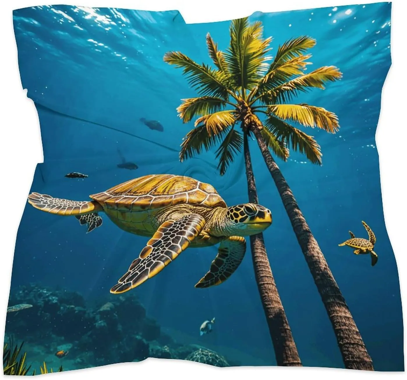 18" Silk Scarf Lightweight Satin Sea Turtles Swimming Head Scarf Fashion Neck Head Scarves Headband Silk Scarves for Women Men Boho Hair Wrap Kerchief Hair Bandanas Square Neckerchief