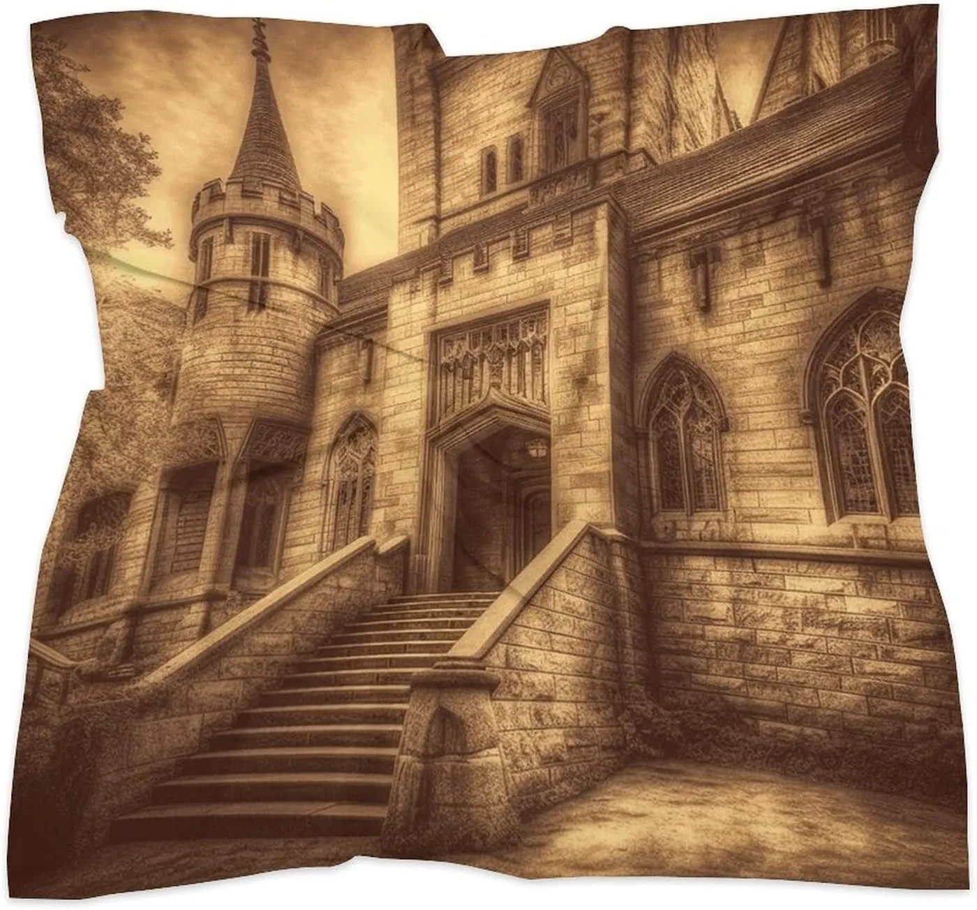 18" Silk Scarf Lightweight Satin Vintage Medieval Castle Head Scarf Fashion Neck Head Scarves Headband Silk Scarves for Women Men Boho Hair Wrap Kerchief Hair Bandanas Square Neckerchief