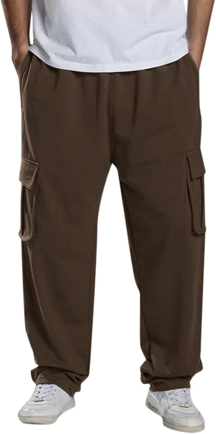 2023 Men's Cargo Pants Loose Sport Pants Plus Size Stylish Jogger Sweatpants Drawstring Hiking Outdoor Trousers with Pocket