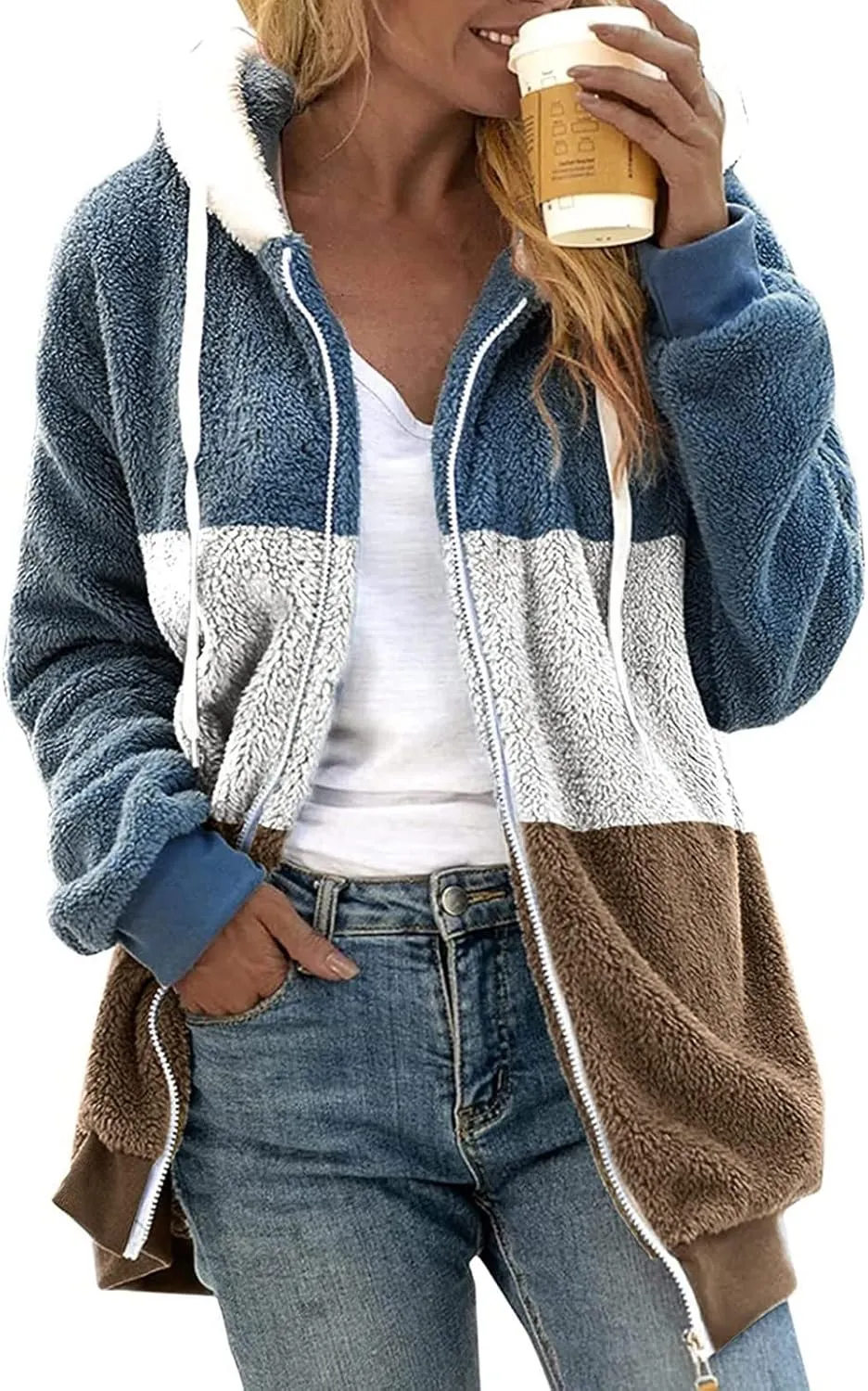2023 Stylish Winter Coats For Women Zip Up Sherpa Jacket Women Wool Clothes For Women Fluffy Fleece Hoodies For Women