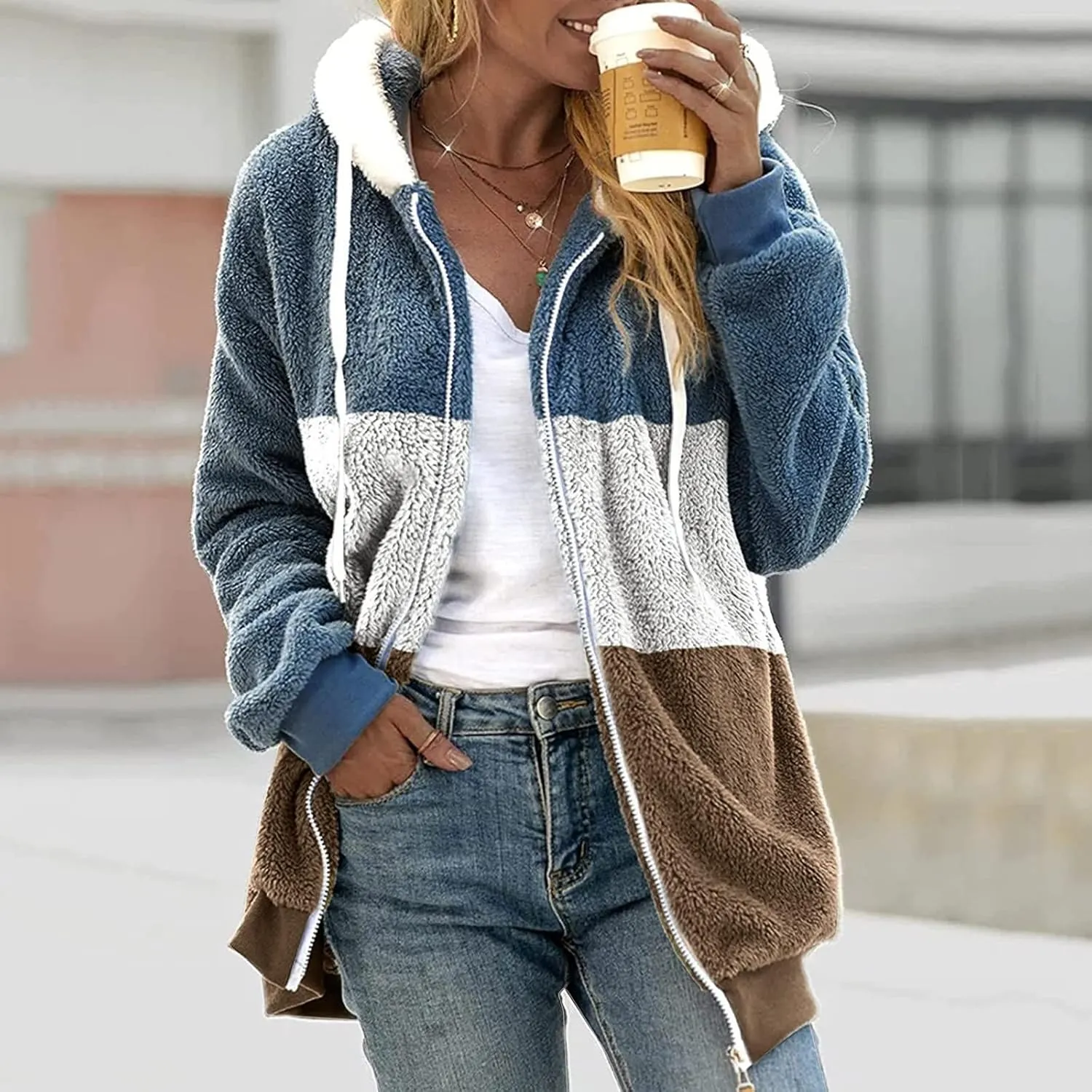 2023 Stylish Winter Coats For Women Zip Up Sherpa Jacket Women Wool Clothes For Women Fluffy Fleece Hoodies For Women
