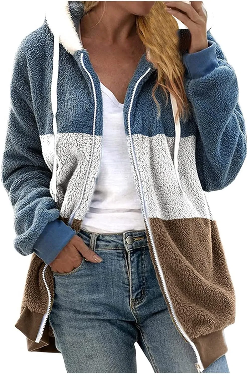 2023 Stylish Winter Coats For Women Zip Up Sherpa Jacket Women Wool Clothes For Women Fluffy Fleece Hoodies For Women