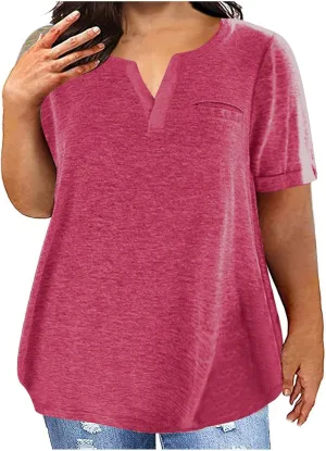2023 Summer Cotton Plus Size Tops for Women Trendy Short Sleeve V Neck Loose Blouse Workout Basic Comfy T Shirts Tees