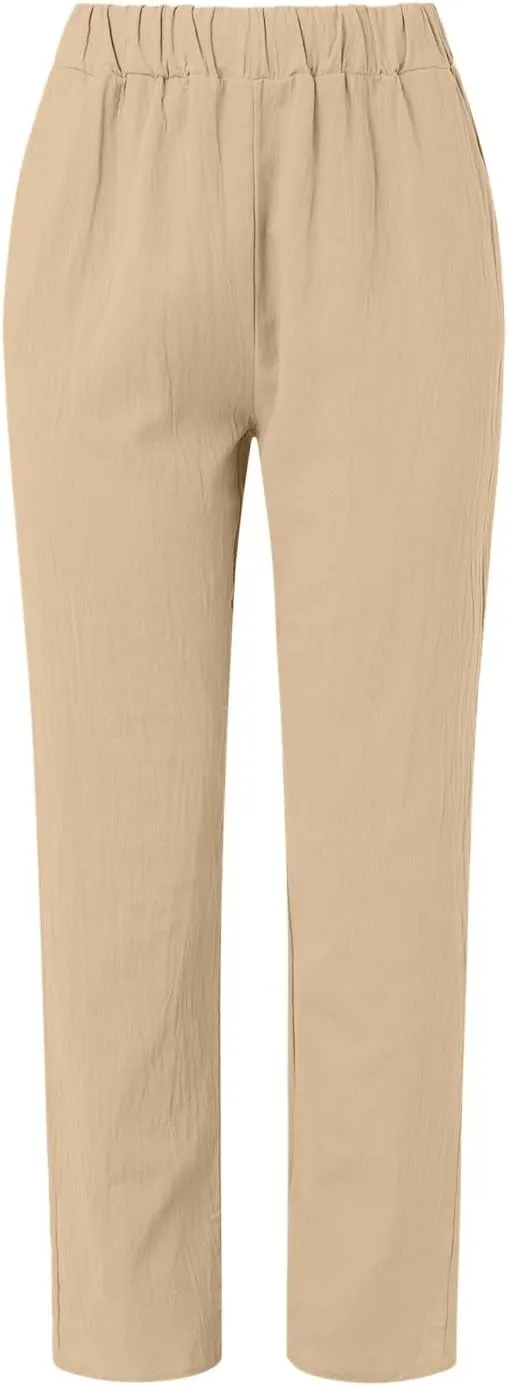 2025 Cotton Linen Pant for Women Spring Summer Casual Boho Beach Pants Lightweight Wide Leg High Waisted Trousers