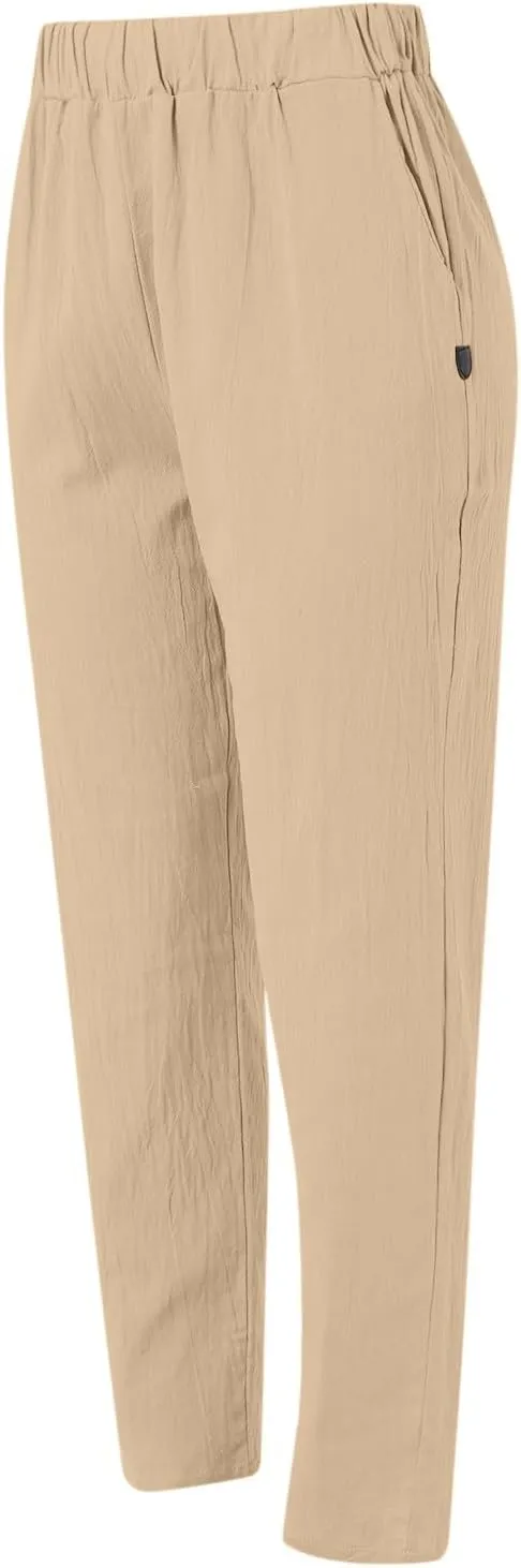 2025 Cotton Linen Pant for Women Spring Summer Casual Boho Beach Pants Lightweight Wide Leg High Waisted Trousers