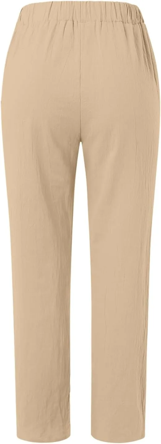 2025 Cotton Linen Pant for Women Spring Summer Casual Boho Beach Pants Lightweight Wide Leg High Waisted Trousers