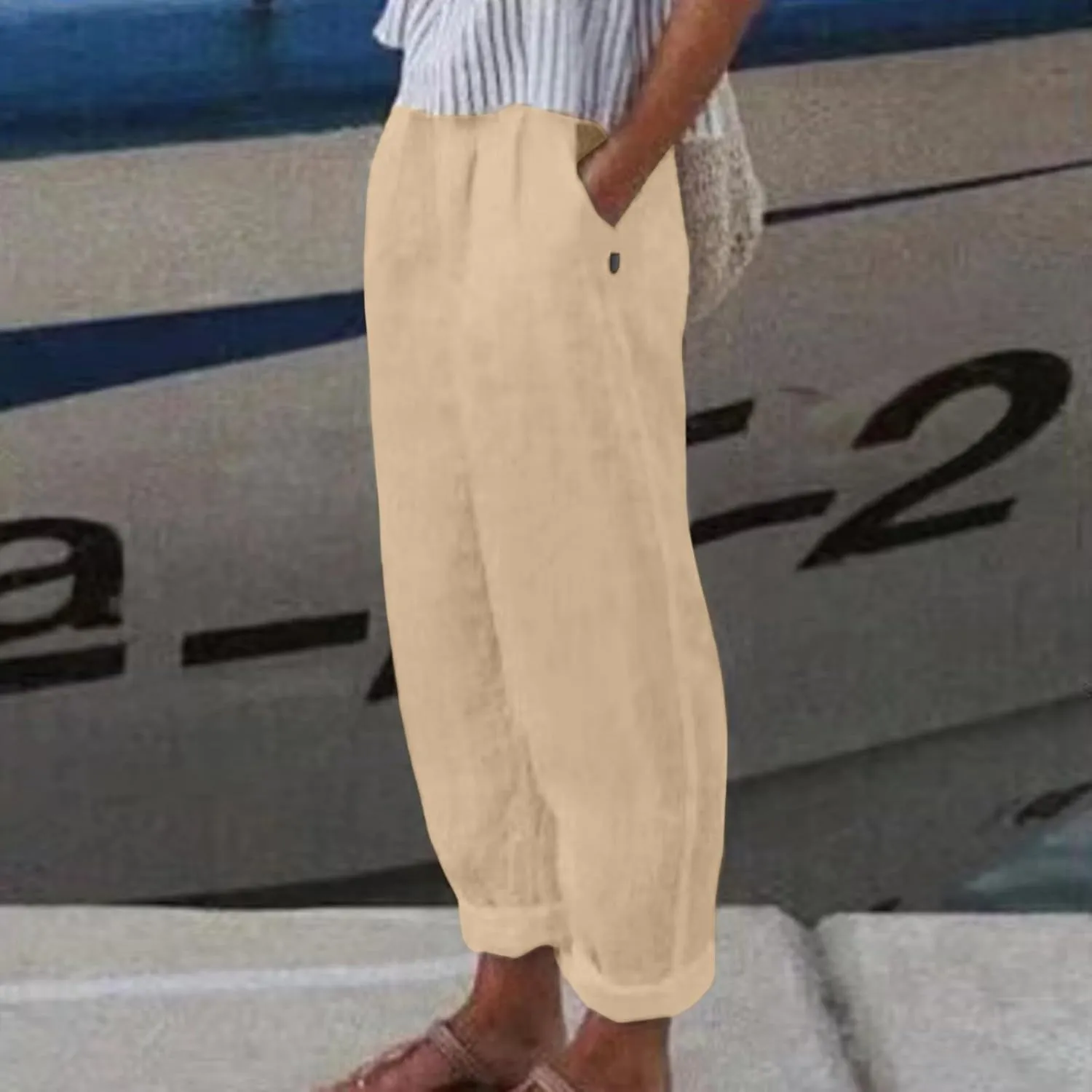 2025 Cotton Linen Pant for Women Spring Summer Casual Boho Beach Pants Lightweight Wide Leg High Waisted Trousers