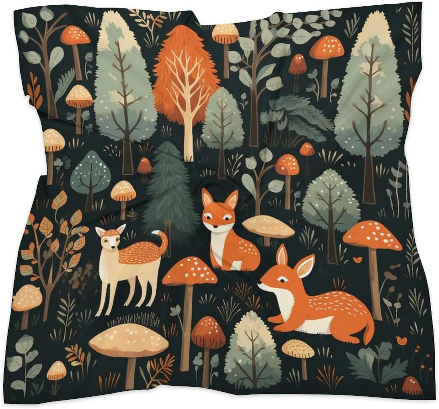 25" Silk Scarf Lightweight Satin Animals Woodland Head Scarf Fashion Neck Head Scarves Headband Silk Scarves for Women Men Boho Hair Wrap Kerchief Hair Bandanas Square Neckerchief