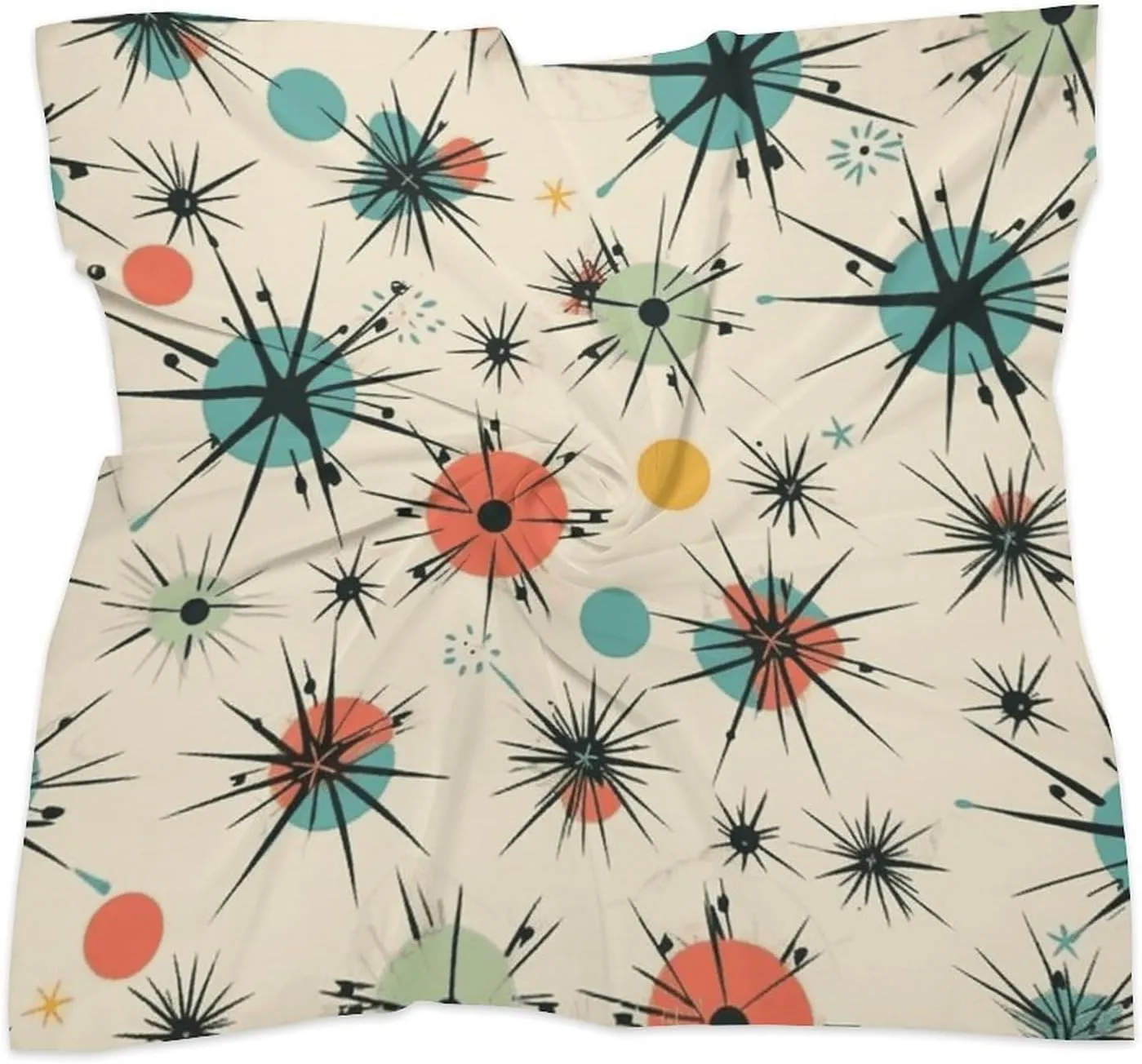 25" Silk Scarf Lightweight Satin Atomic Stars Retro Pattern Head Scarf Fashion Neck Head Scarves Headband Silk Scarves for Women Men Boho Hair Wrap Kerchief Hair Bandanas Square Neckerchief
