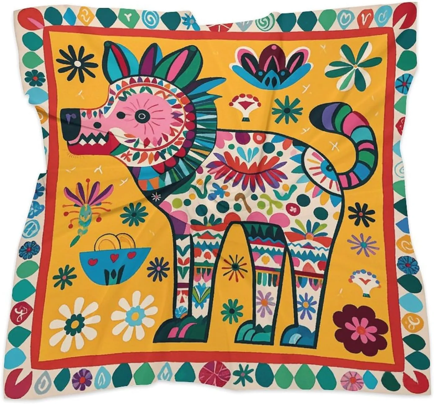 25" Silk Scarf Lightweight Satin Mexican Otomi Animal Head Scarf Fashion Neck Head Scarves Headband Silk Scarves for Women Men Boho Hair Wrap Kerchief Hair Bandanas Square Neckerchief