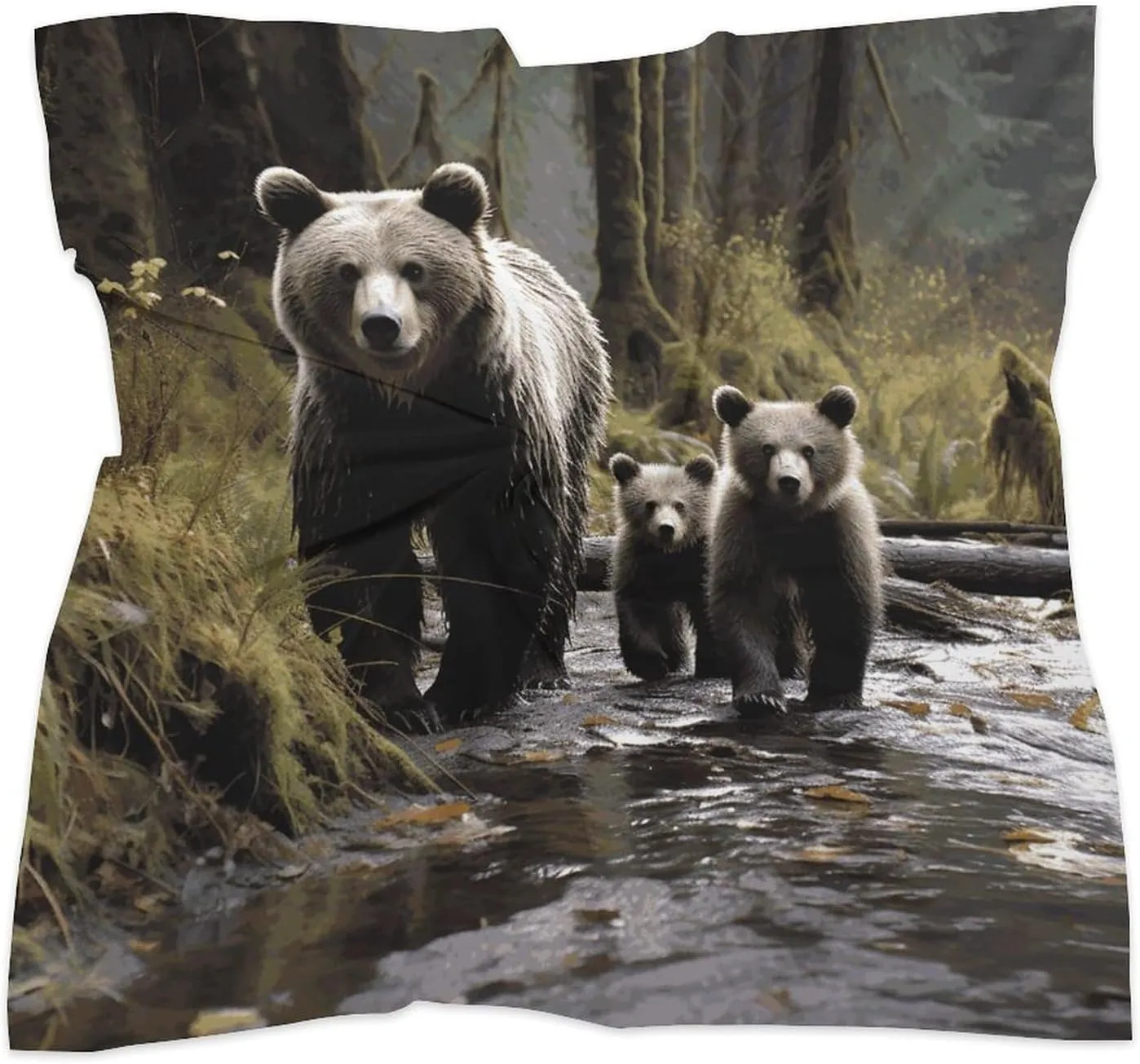 25" Silk Scarf Lightweight Satin Mother Bear And Her Head Scarf Fashion Neck Head Scarves Headband Silk Scarves for Women Men Boho Hair Wrap Kerchief Hair Bandanas Square Neckerchief