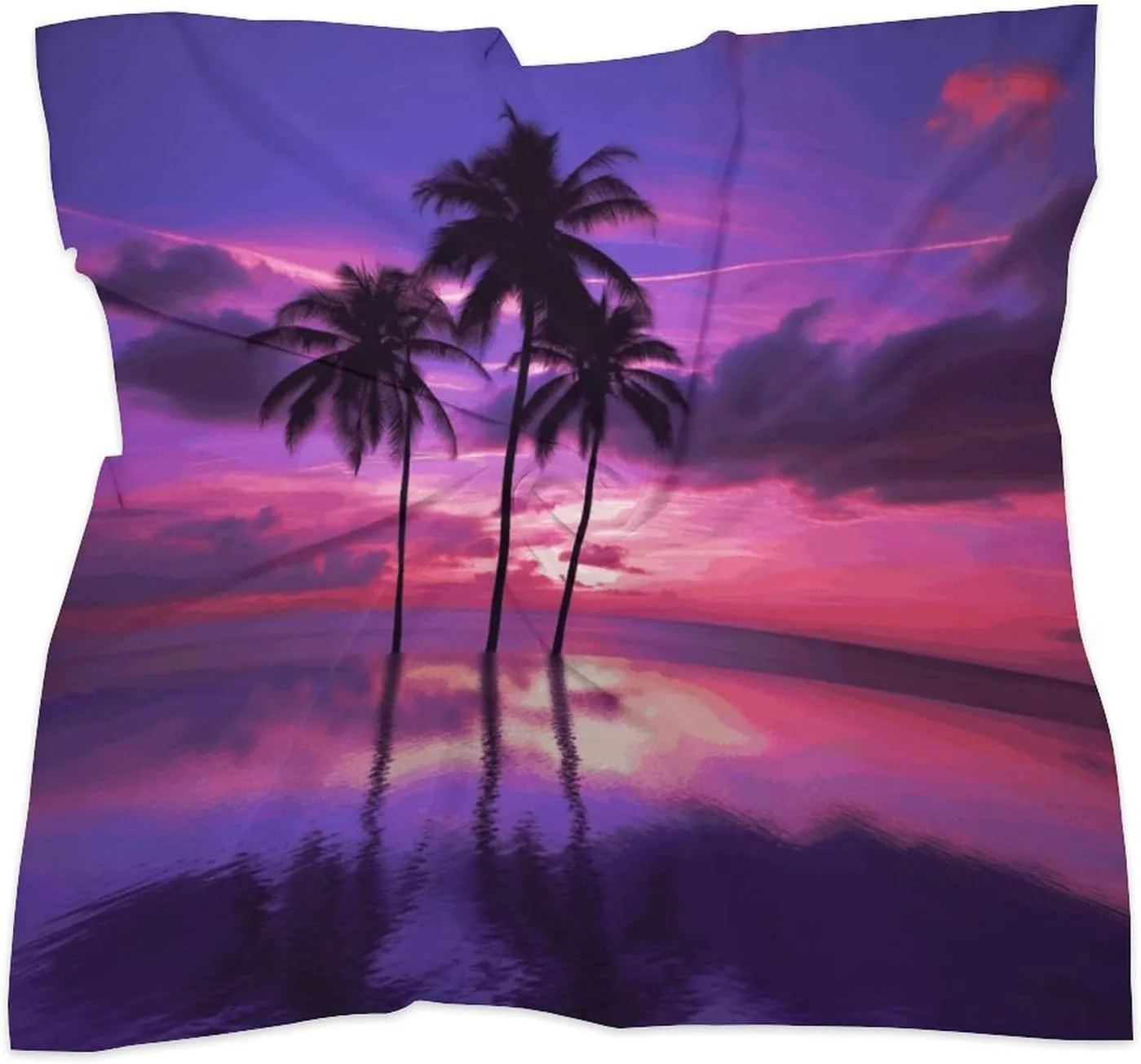 25" Silk Scarf Lightweight Satin Palm Tree Purple Sunset Head Scarf Fashion Neck Head Scarves Headband Silk Scarves for Women Men Boho Hair Wrap Kerchief Hair Bandanas Square Neckerchief
