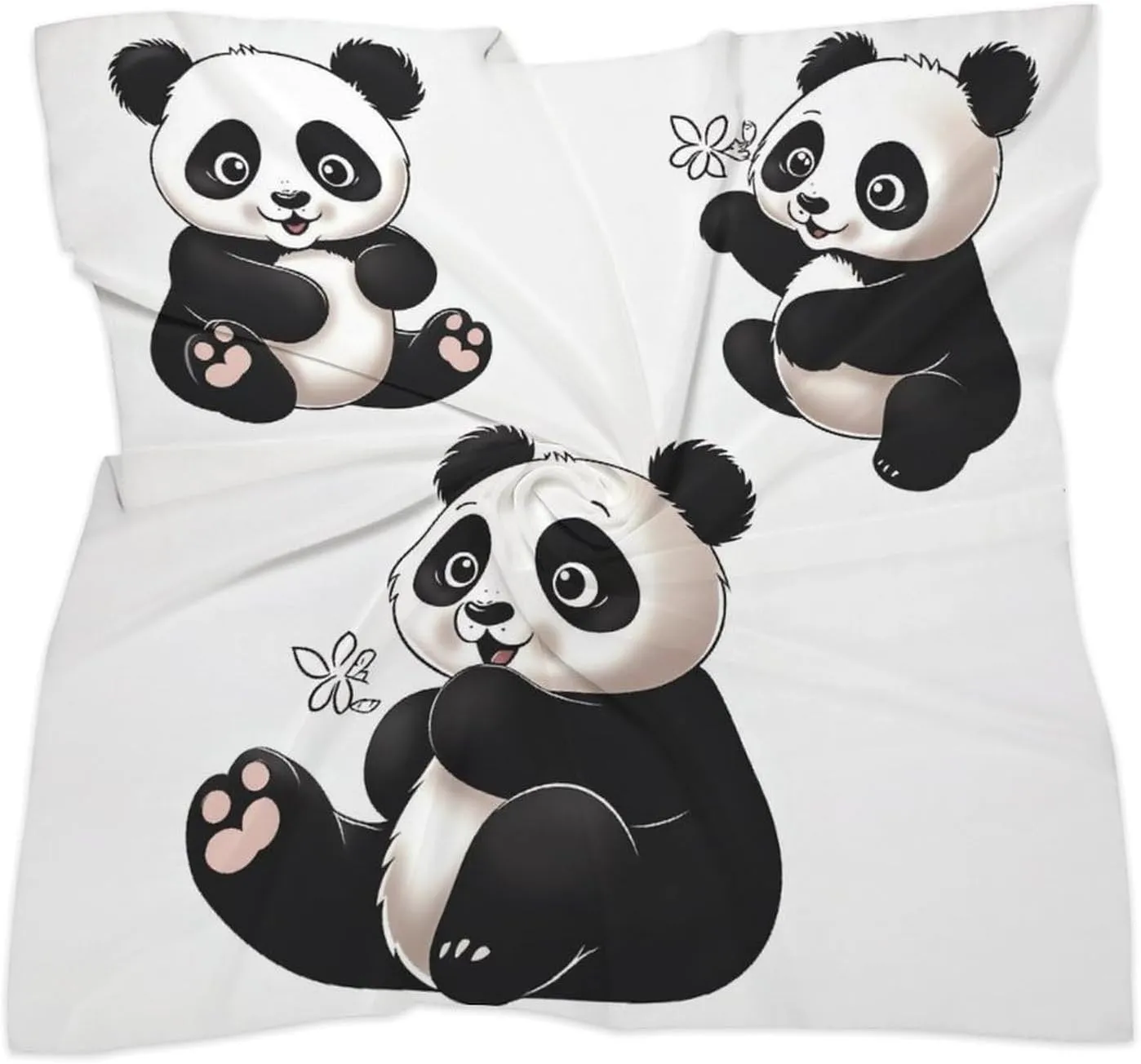 25" Silk Scarf Lightweight Satin Playful Panda Head Scarf Fashion Neck Head Scarves Headband Silk Scarves for Women Men Boho Hair Wrap Kerchief Hair Bandanas Square Neckerchief