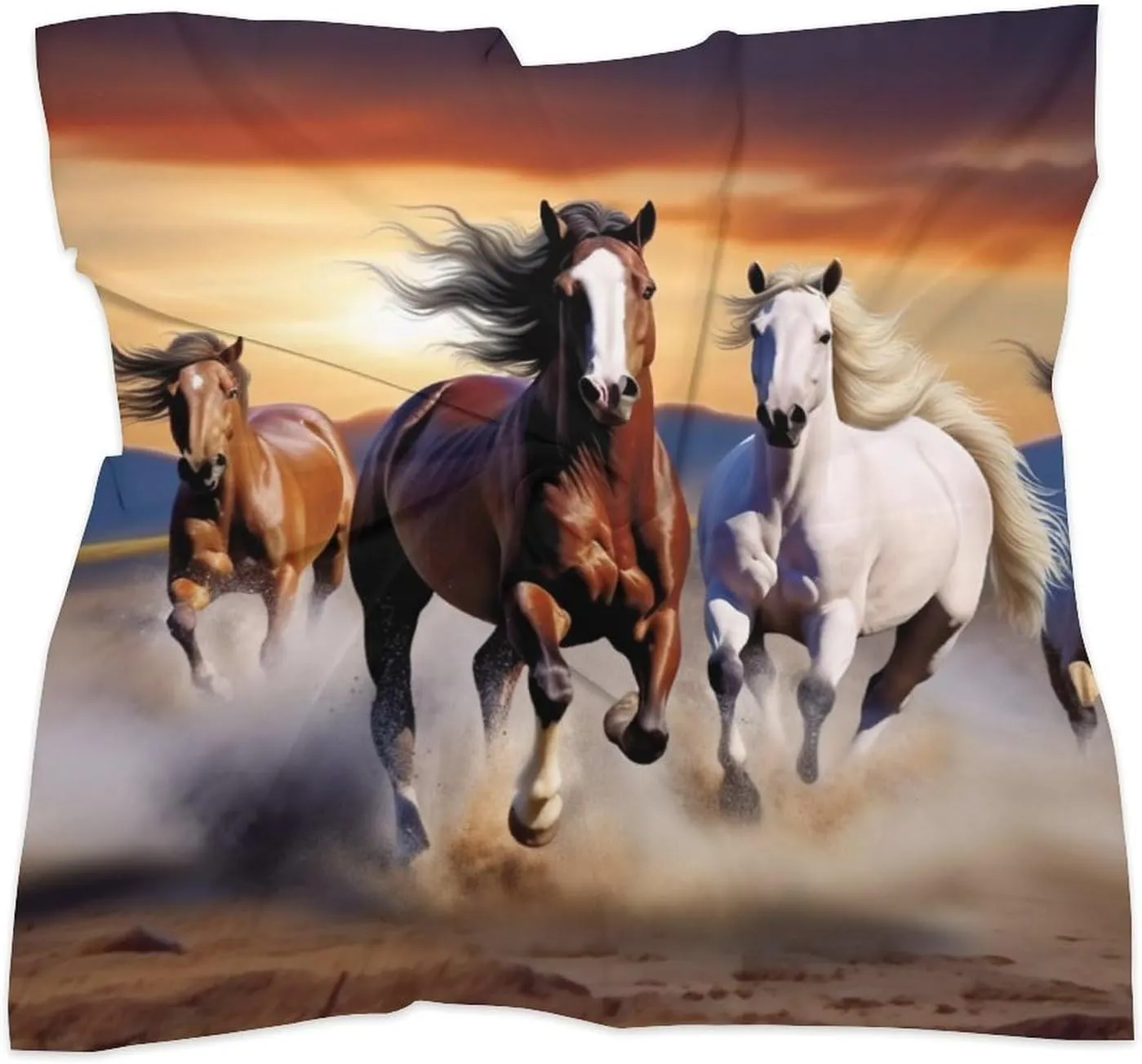 25" Silk Scarf Lightweight Satin Running Horses Head Scarf Fashion Neck Head Scarves Headband Silk Scarves for Women Men Boho Hair Wrap Kerchief Hair Bandanas Square Neckerchief