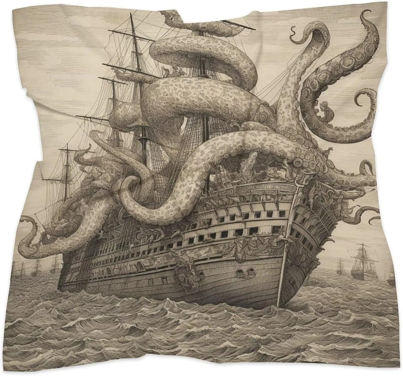 25" Silk Scarf Lightweight Satin Sailing Pirate Octopus Head Scarf Fashion Neck Head Scarves Headband Silk Scarves for Women Men Boho Hair Wrap Kerchief Hair Bandanas Square Neckerchief