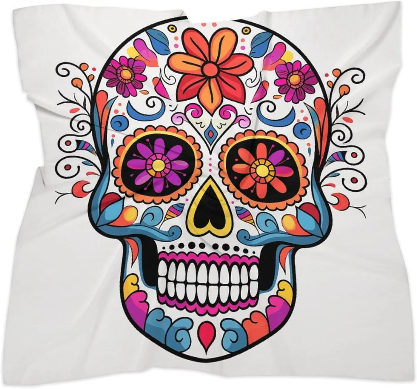 25" Silk Scarf Lightweight Satin Sugar Skull Head Scarf Fashion Neck Head Scarves Headband Silk Scarves for Women Men Boho Hair Wrap Kerchief Hair Bandanas Square Neckerchief