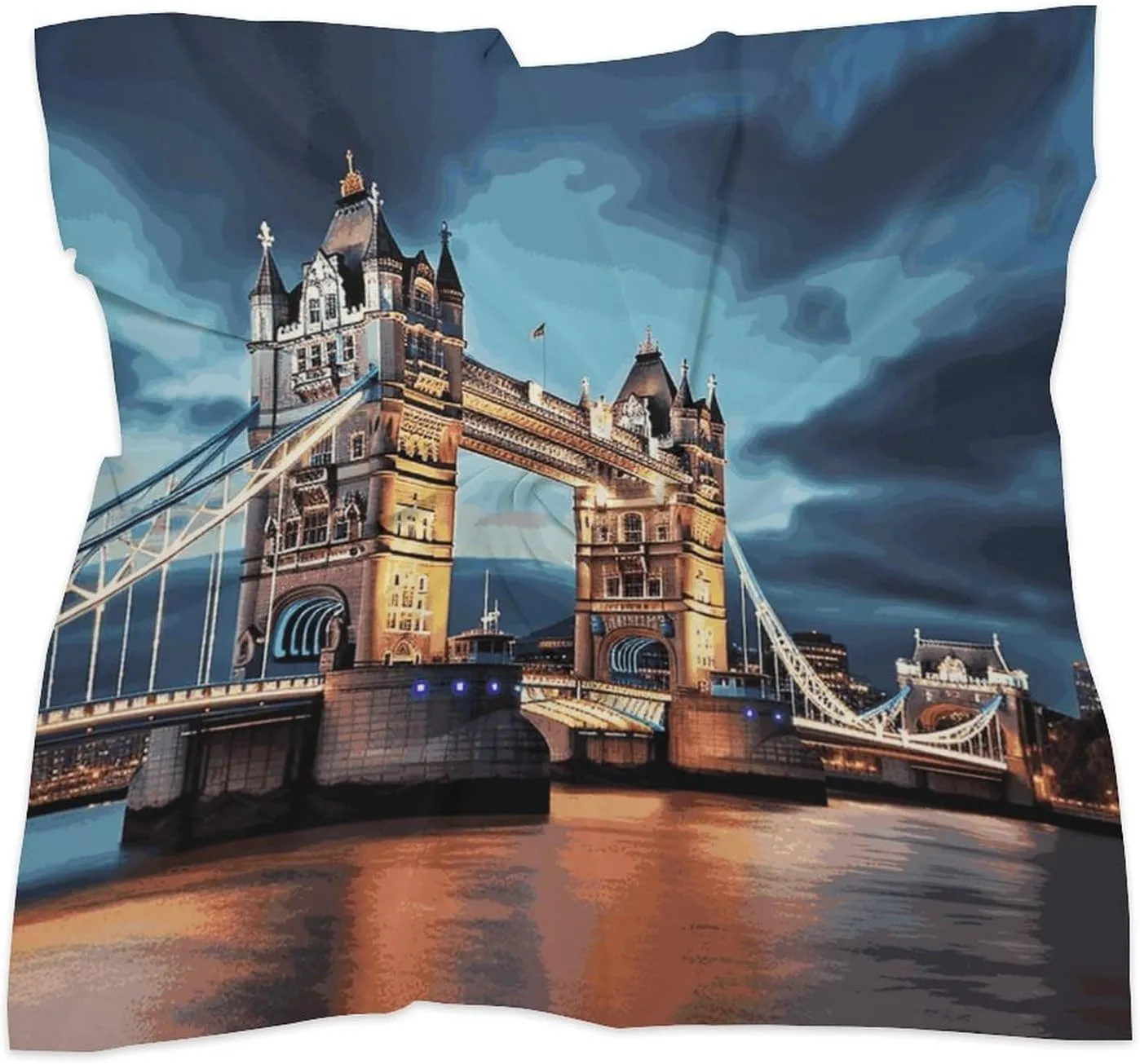 25" Silk Scarf Lightweight Satin Tower Bridge in London Head Scarf Fashion Neck Head Scarves Headband Silk Scarves for Women Men Boho Hair Wrap Kerchief Hair Bandanas Square Neckerchief