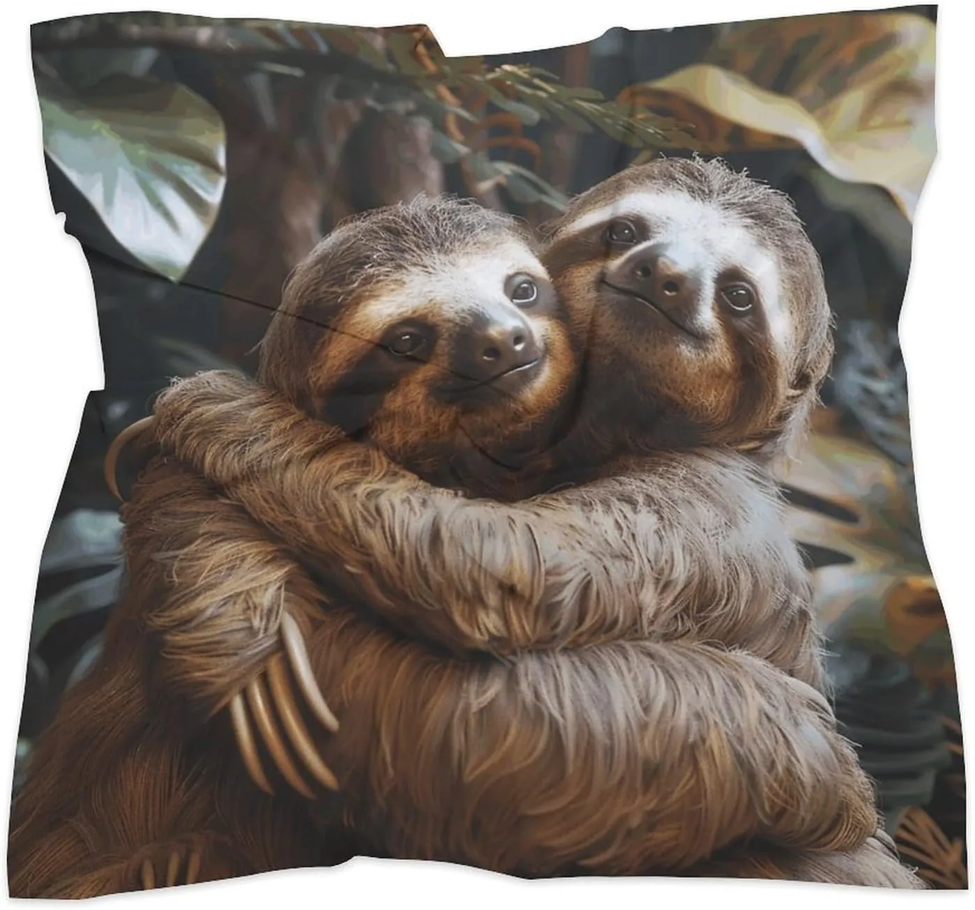 25" Silk Scarf Lightweight Satin Two Sloths Hugging Head Scarf Fashion Neck Head Scarves Headband Silk Scarves for Women Men Boho Hair Wrap Kerchief Hair Bandanas Square Neckerchief