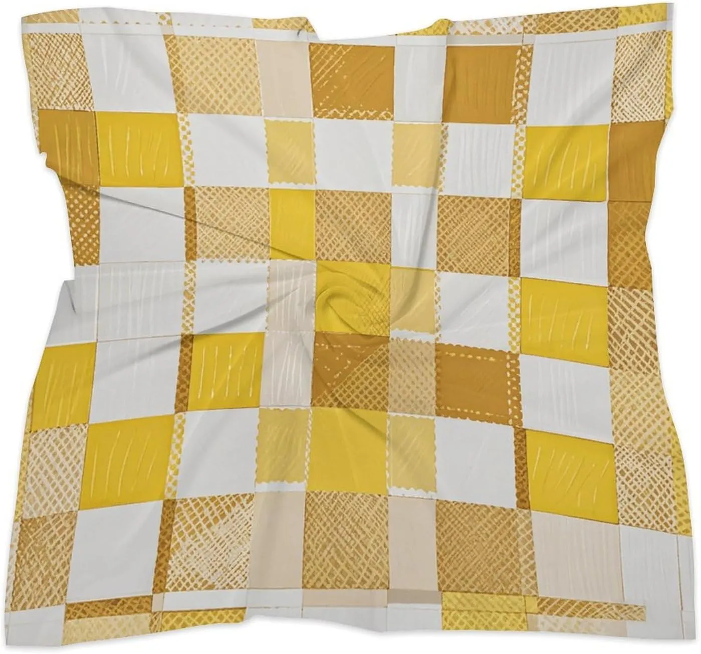 25" Silk Scarf Lightweight Satin White And Yellow Head Scarf Fashion Neck Head Scarves Headband Silk Scarves for Women Men Boho Hair Wrap Kerchief Hair Bandanas Square Neckerchief