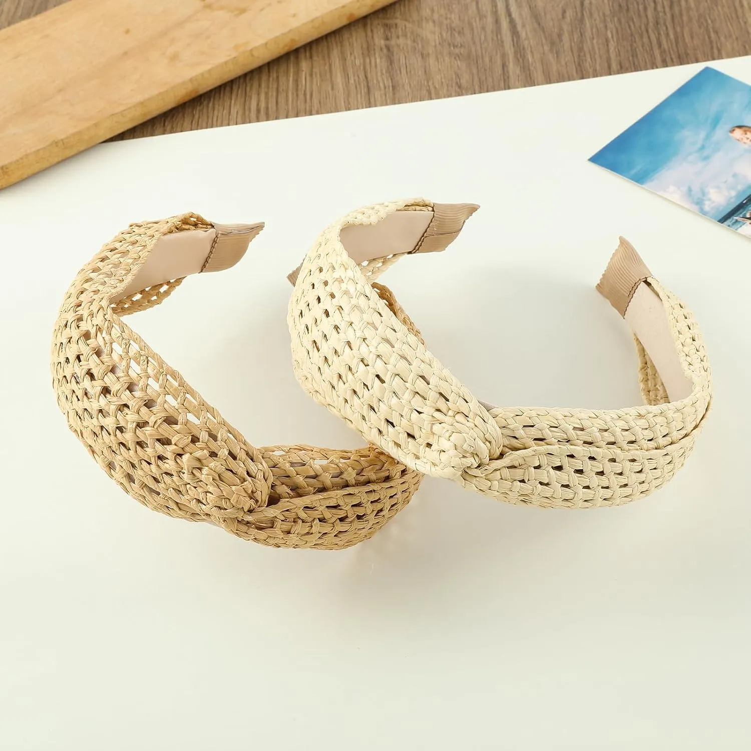 2Pack Fashion Rattan Headband for Women | Summer Wide Straw Headband | Woven Headbands for Women | Summer Beach Boho Braided Head Bands Non Slip Hairbands Accessories