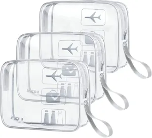 3 Pack Clear Travel Bags, TSA Approved Toiletry Bags, PVC Waterproof Travel Wash Bags Cosmetic Bag Transparent Pouch For Traveling