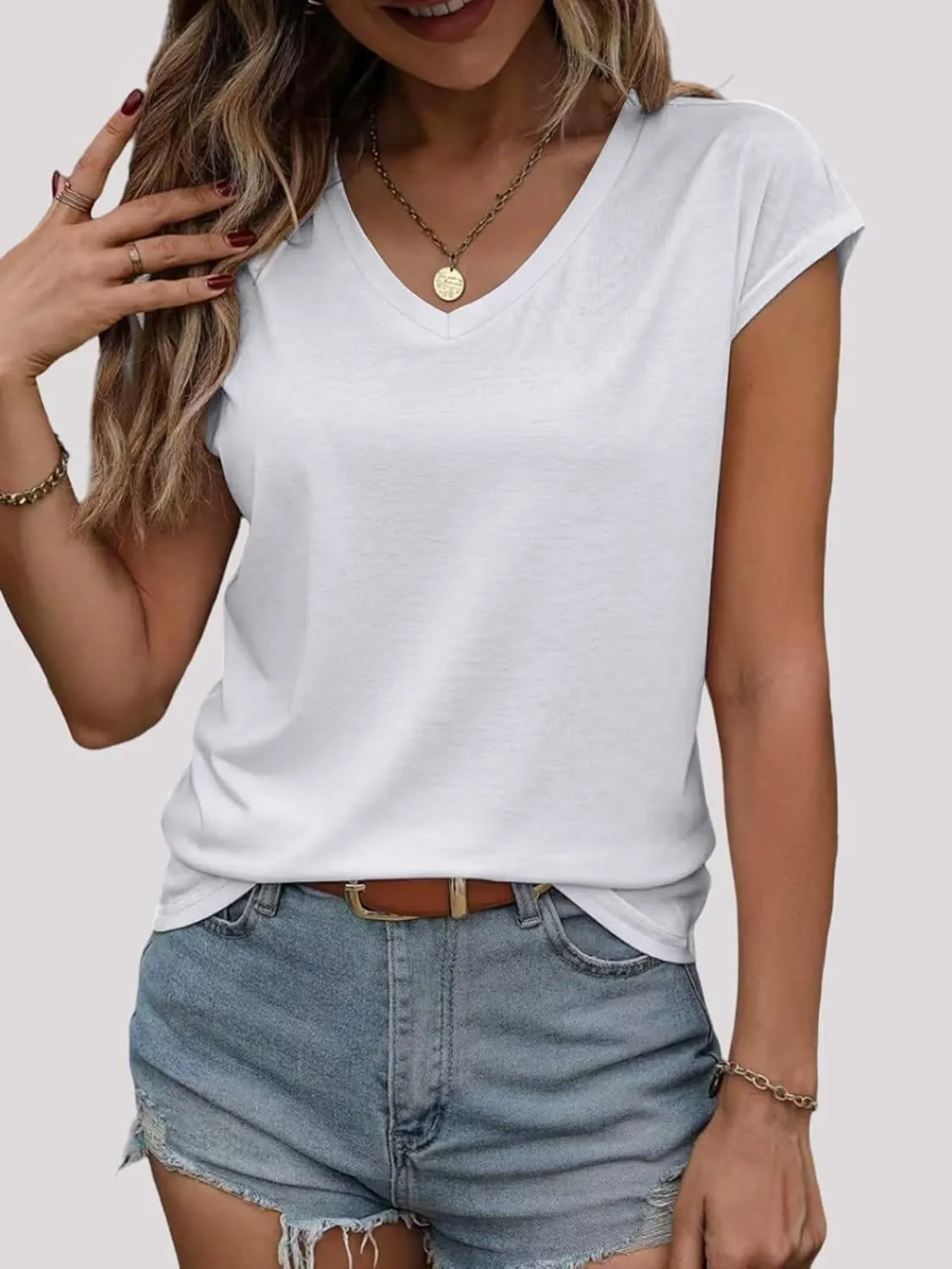 3 Pack Women's Summer Tops Casual Spring V Neck T Shirts Cap Sleeve Trendy Beach Vacation Clothes Fashion Basic Tees
