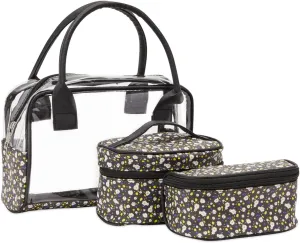 3 Pieces Travel Makeup Bag Set, Clear PVC Portal Organizer and 2 Daisy Cosmetic Travel Toiletry Pouch