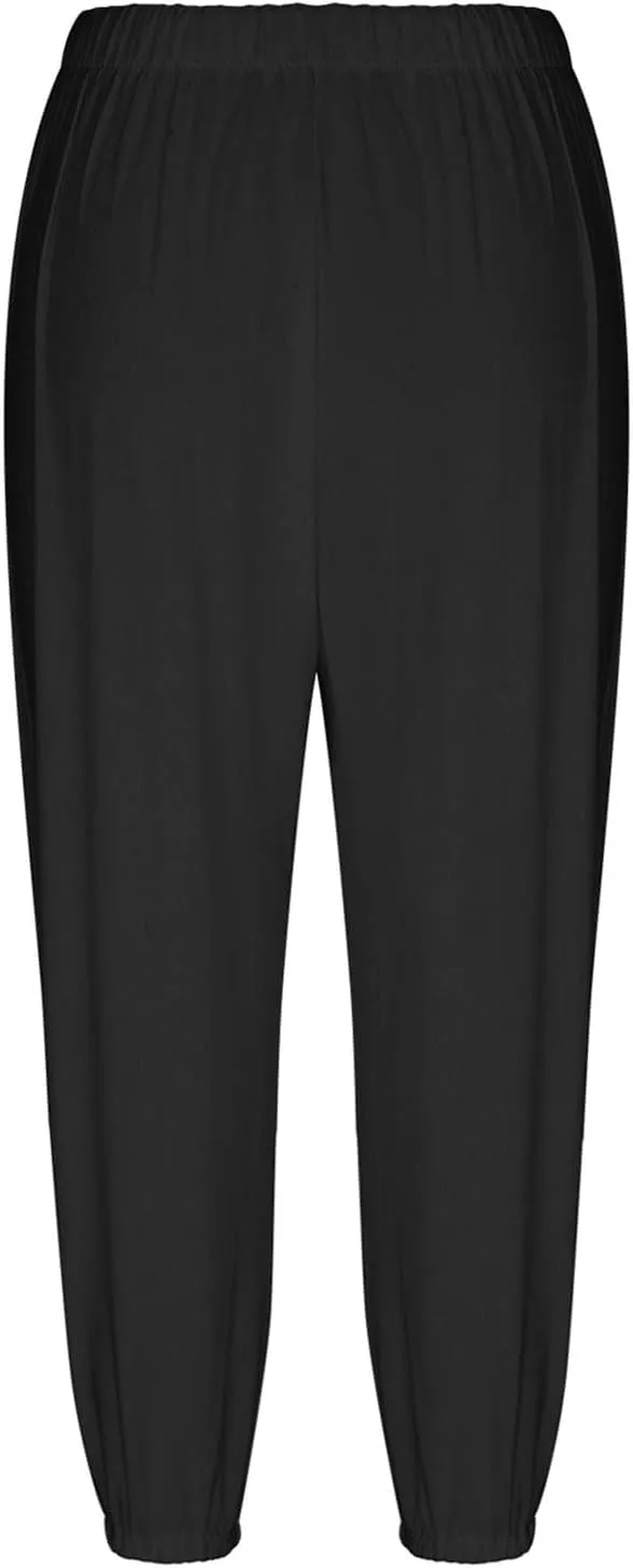 3/4 Length Cotton Linen Trousers for Women Wide Leg Comfy Capri Pants with Front Pockets Baggy Summer Cropped Trouser