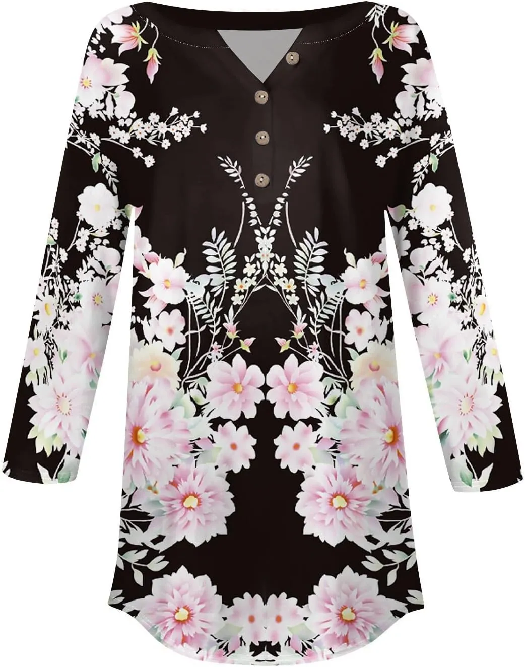 3/4 Length Sleeve Womens Tops 2025 Spring Summer Henley Neck Trendy Shirts Loose Fit Dressy Casual Blouses