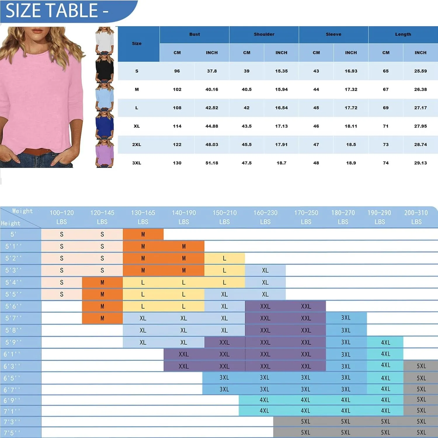 3/4 Length Sleeve Womens Tops Casual Loose Fit Crewneck T Shirts Cute Solid Summer Tops 2024