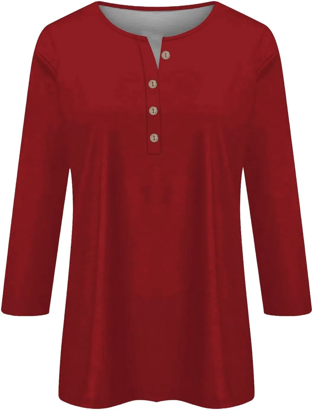 3/4 Length Sleeve Womens Tops Plus Size Button Up Summer Blouse Henley V Neck T Shirts Casual Dressy Tees