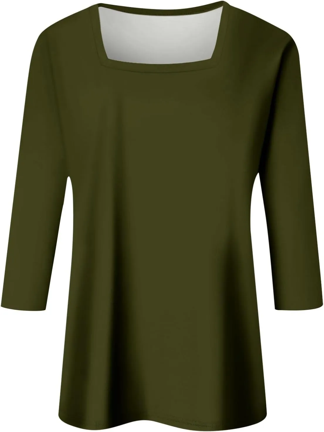 3/4 Length Sleeve Womens Tops Square Neck Casual Cute Shirts Three Quarter Length Dressy Blouses Workout Tunic Tops