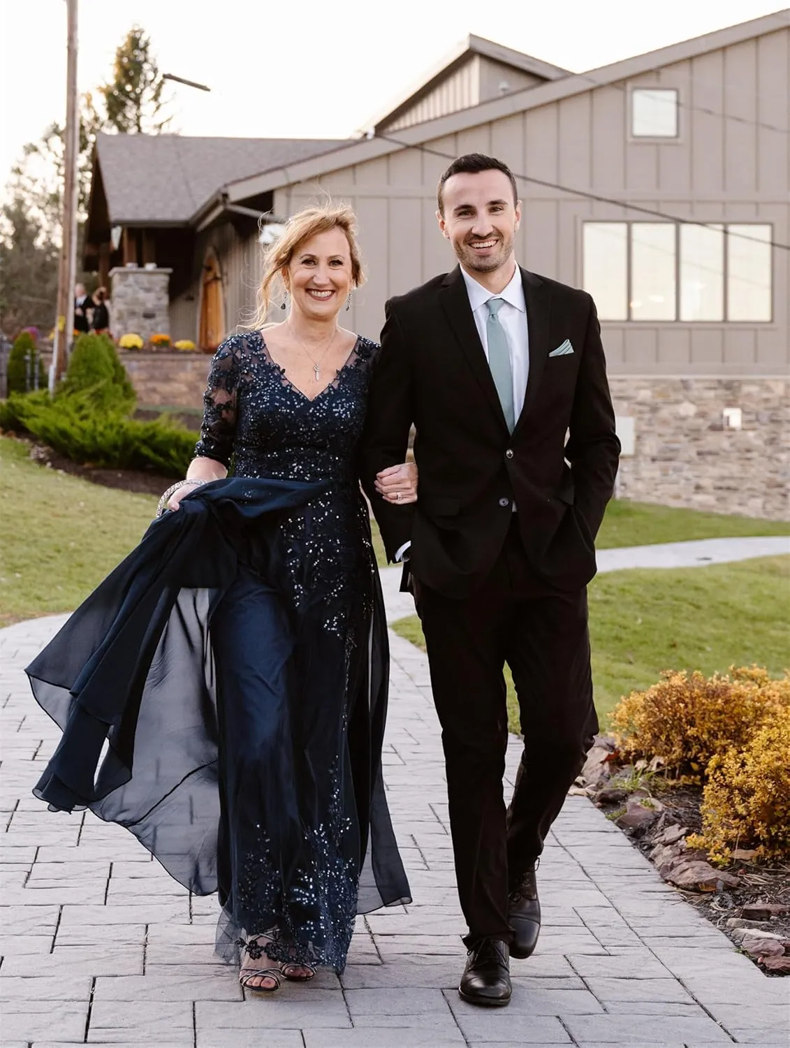 3/4 Sleeve Mother of The Bride Dresses for Wedding Chiffon Lace V-Neck Long Formal Evening Gowns