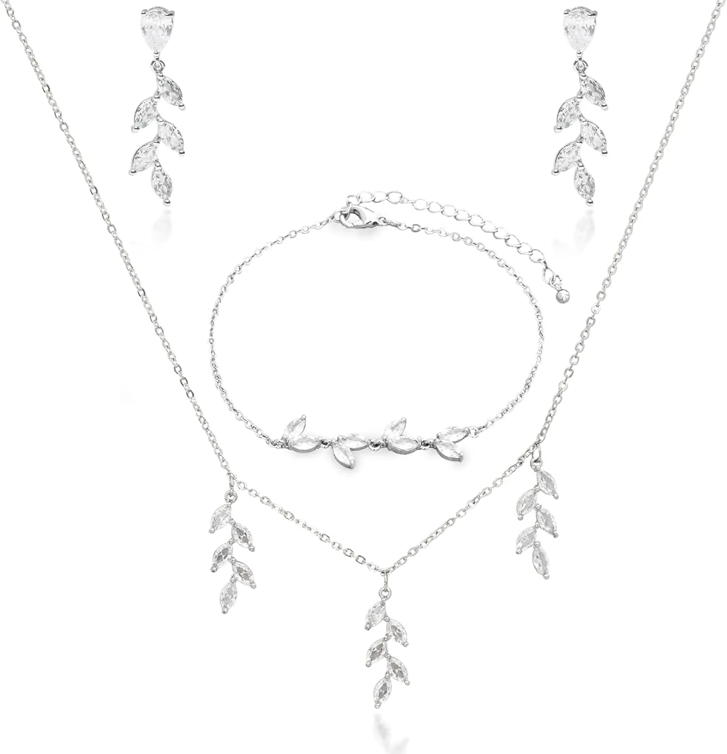 3UMeter Jewelry Sets for Women Necklace Earrings Bracelet Set White Gold Plated Jewelry Set with White AAA Cubic Zirconia for Women Wedding Jewelry for Bride Bridesmaid