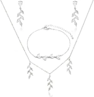 3UMeter Jewelry Sets for Women Necklace Earrings Bracelet Set White Gold Plated Jewelry Set with White AAA Cubic Zirconia for Women Wedding Jewelry for Bride Bridesmaid