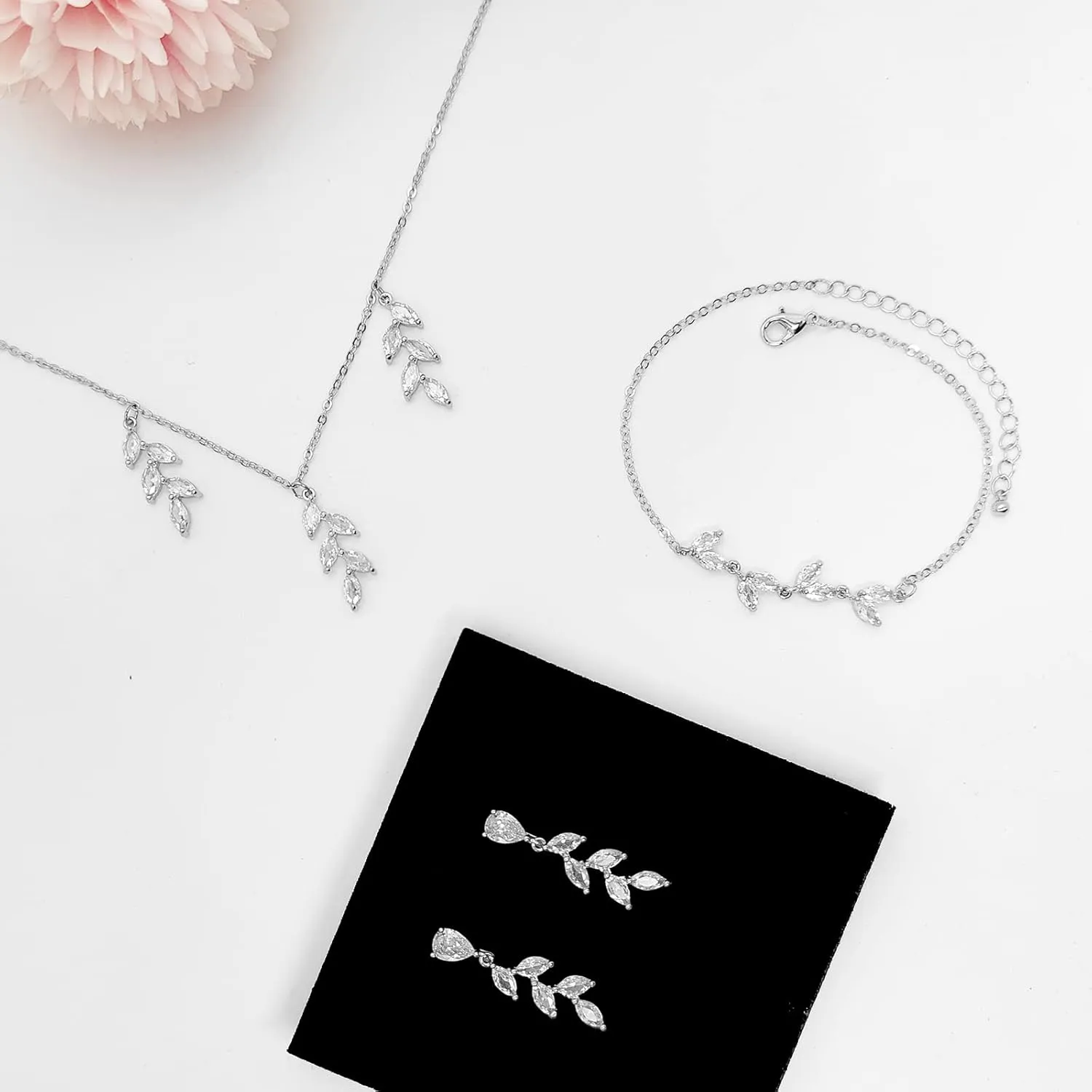 3UMeter Jewelry Sets for Women Necklace Earrings Bracelet Set White Gold Plated Jewelry Set with White AAA Cubic Zirconia for Women Wedding Jewelry for Bride Bridesmaid