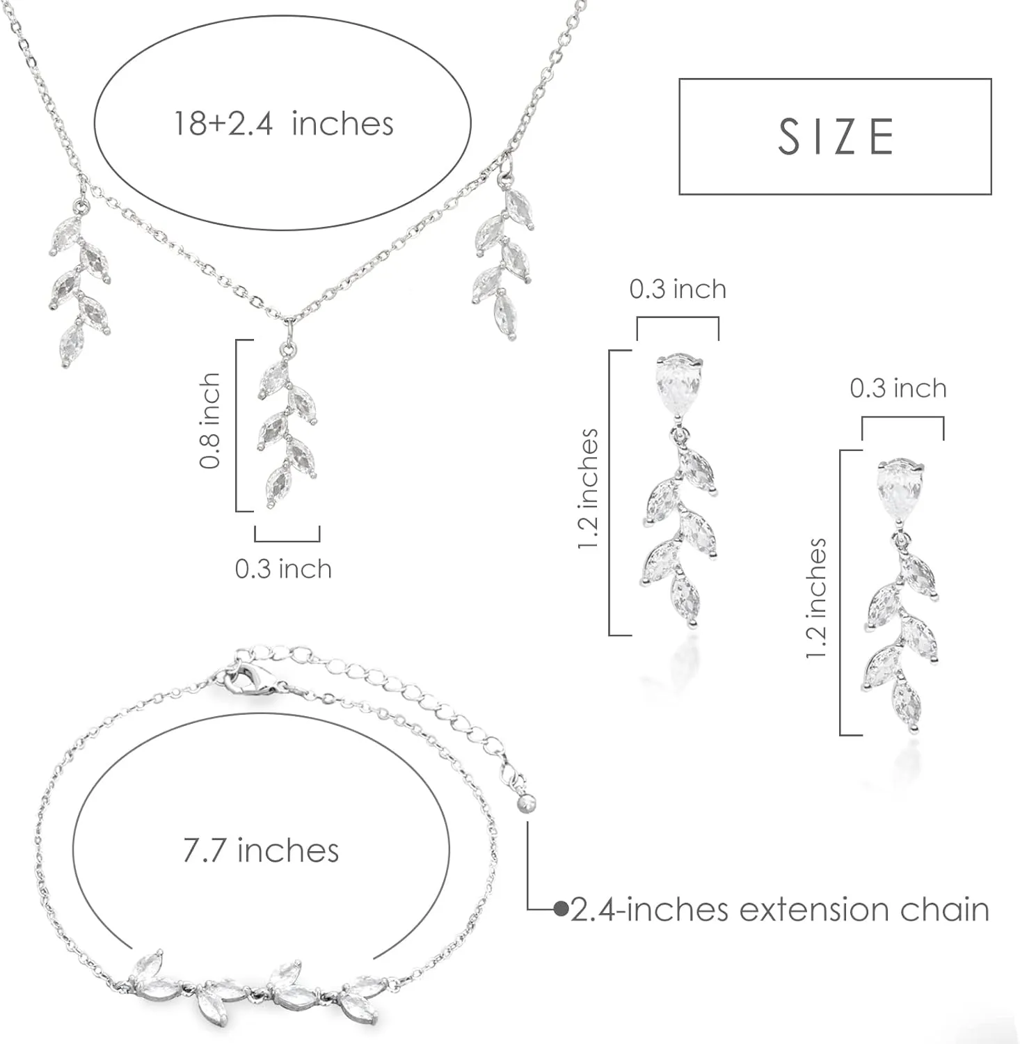 3UMeter Jewelry Sets for Women Necklace Earrings Bracelet Set White Gold Plated Jewelry Set with White AAA Cubic Zirconia for Women Wedding Jewelry for Bride Bridesmaid