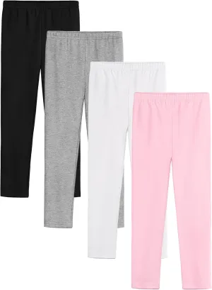 4 Pack Leggings for Girls Kids Girls Thick Leggings Cotton Pants Full Length Stretchy