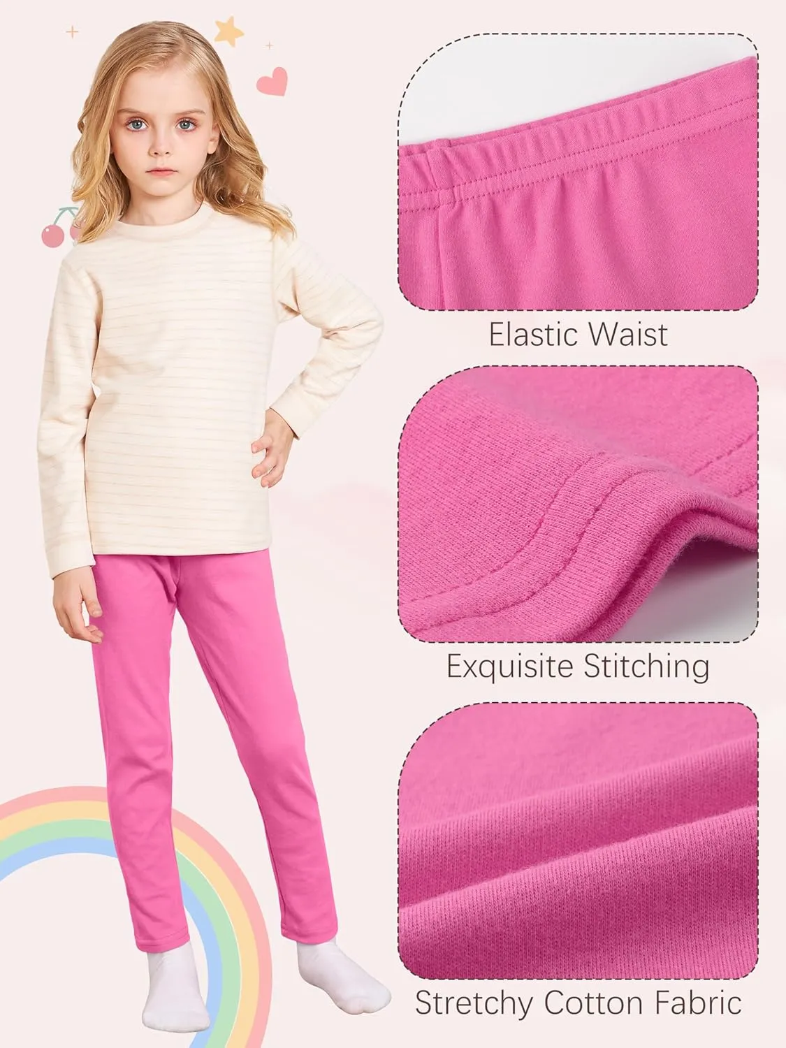 4 Pack Leggings for Girls Kids Girls Thick Leggings Cotton Pants Full Length Stretchy