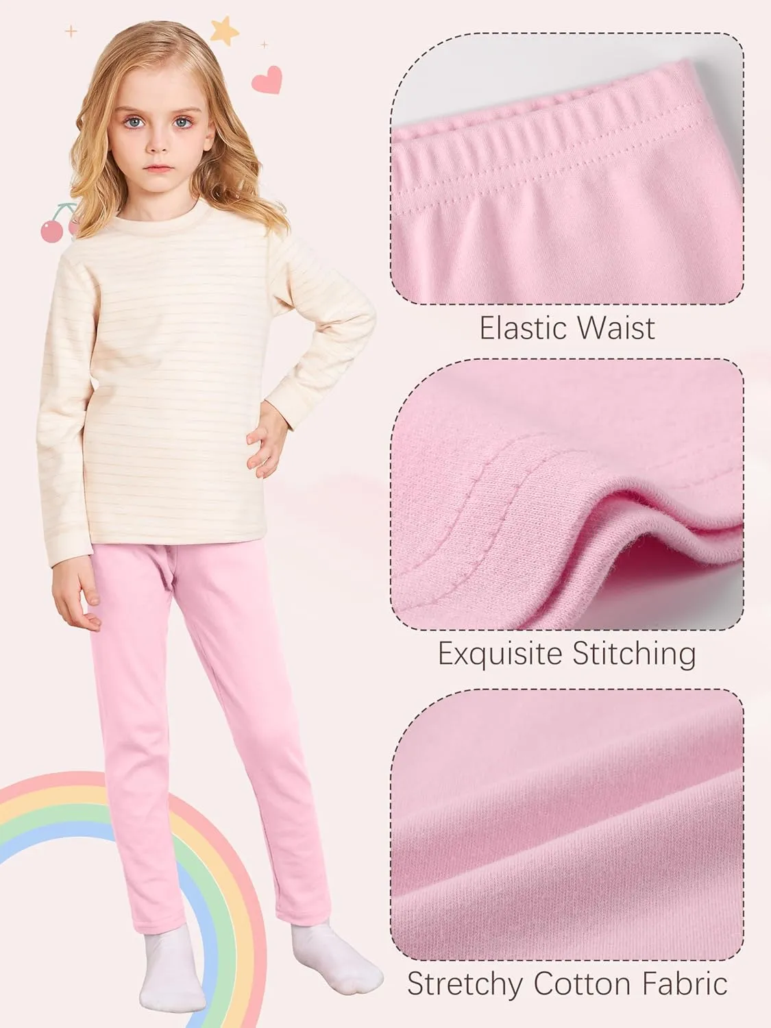 4 Pack Leggings for Girls Kids Girls Thick Leggings Cotton Pants Full Length Stretchy