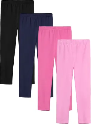 4 Pack Leggings for Girls Kids Girls Thick Leggings Cotton Pants Full Length Stretchy