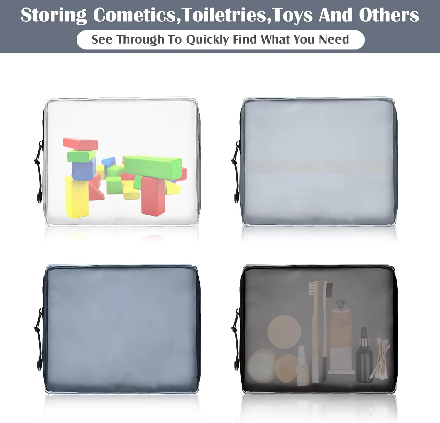 4 Pack TSA Approved Travel Toiletry Bags Frosted Translucent Leak-proof Cosmetic Makeup Bags for Women Men Travel Organizer Airport Security(Gray,6.7 x 5.5 x 1.8 Inch)